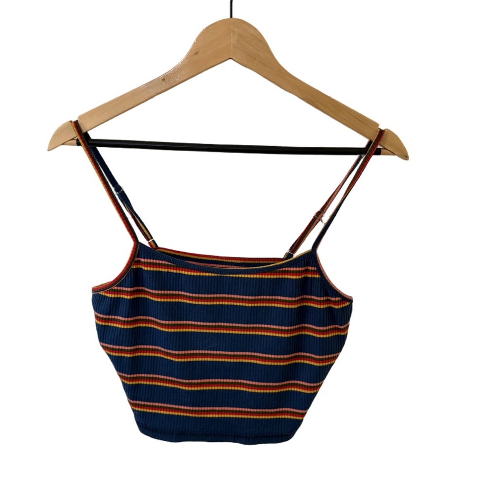 Multicolor Striped Ribbed Cropped Tank Top